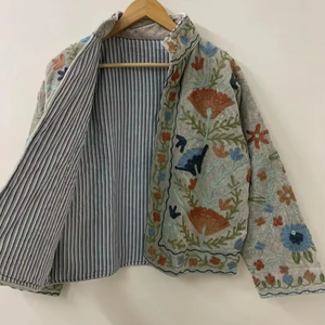 Suzani-Veste en velours vintage avec poche, brodée à la main, pour femmes, hiver - Product Image 1