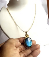 Collana con Zircone Blu Rivestito 20x25mm, Castone Piramidale in Argento Sterling 925 Rodiato, Gioiello Vintage Fatto a Mano, Regalo di Compleanno per Lei