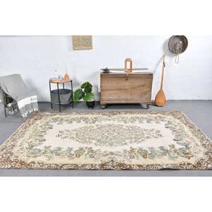 Alfombra turca Vintage hecha a mano de 5,6x9,7 pies Classic Beige Brown Faux Rabbit Fur Area Carpet para la decoración de la sala de estar - Product Image 1