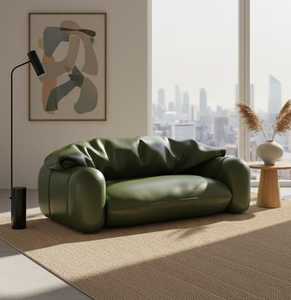 Canapé en cuir véritable léger, écologique et fabriqué à la main de qualité supérieure |   Revêtement en cuir pleine fleur durable |   Qualité commerciale - Product Image 2