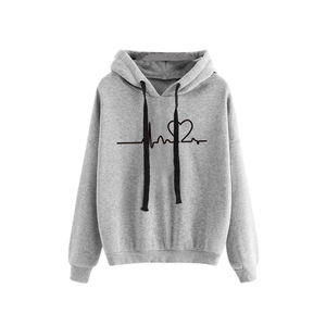 Venta al por mayor 2023 Tops de manga larga para mujer Invierno Nuevo Heartbeat Print Casual Sudadera con capucha - Product Image 4