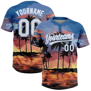 Camiseta de Béisbol Sublimada Personalizada con Estampado de Palmeras al Atardecer Tropical, Unisex, Transpirable, de Manga Corta, Ropa de Verano para Adultos - Product Image 1