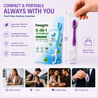 Mini brosse à dents jetable 5 en 1 |   Saveur de fleurs de cerisier Sakura |   Distributeur de dentifrice intégré, brossette à dents, gratte-langue |   Format voyage