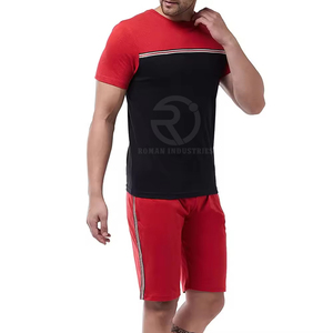 Respirant été hommes ensemble court vêtements de sport T-Shirt à manches courtes et short deux pièces ensemble unisexe Polyester coton décontracté OEM - Product Image 4