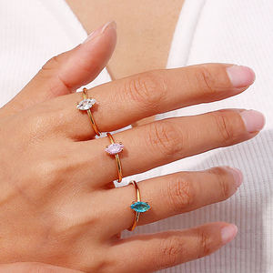 แหวนพลอยควอตซ์ใสรูปเพชร3X5มม. สีทอง-แหวนแบบปรับได้-แหวนเงิน925ทำมือ - Product Image 2