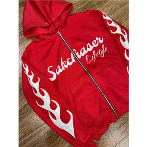 Sudadera con capucha y cremallera de invierno de fabricación profesional para ropa informal 2025 nueva llegada cremallera desgastada con diamantes de imitación 100% algodón alto - Product Image 3