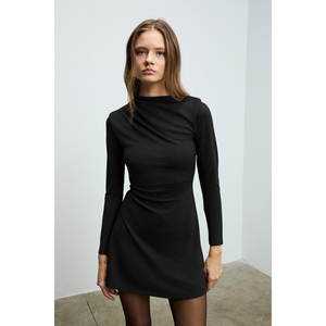 Robe courte à manches longues zippée avec détail plissé Kisminda, col ras du cou, pour femme GRIMELANGE VELIRA - Product Image 5