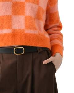 Custom Orange Checkered Women V Neck Knit Sweater Soft Fuzzy Fabric <b>Long</b> Sleeve Winter Casual Cropped Pullover Fashion Top - Product Image 6