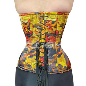 Heat Transfer Sublimated Vintage Print Corset Top With Front Zip Up Front Bustier | Custom OEM Corset Manufacturer - Product Image 6