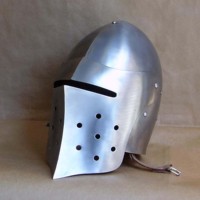 Casco Medieval con Visera, Listo para Batalla, Hecho a Mano, de Hierro/Acero Dulce Troquelado, Armadura con Esmalte Incrustado, Grosor de Calibre 18, para Historia, Cine y Televisión