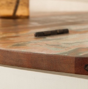 "Table basse ronde élégante avec dessus en bois rustique et base blanche élégante parfaite pour les espaces de vie modernes" - Product Image 5