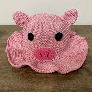 Custom Hand Knitted Crochet Bucket Hat Featuring Animation Character Style with Strawberry Frog Pig <b>Dog</b> Bows Cartoon Patterns - Product Image 1
