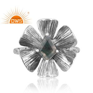 Última plata esterlina oxidada Natural verde musgo ágata piedra preciosa diseño Floral anillo joyería para mujer regalo para ella - Product Image 2