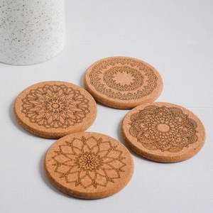 Mesa de reuniones de oficina, juego de posavasos para bebidas con soporte, utensilios de cocina, posavasos de corcho de madera pura de último estilo, forma redonda - Product Image 3