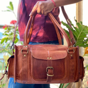 Real Goat Leather 13" Inch Duffel Bag Stylish Overnight Travel Gym Bag Vintage Bags for Unisex - Product Image 6