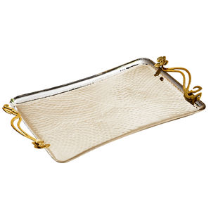 Elegante Plato de Servir Rectangular de Metal, Acabado Blanco, Asas con Diseño de Flores Doradas, para Servir Alimentos, Bodas, Hogar, Hotel - Product Image 6