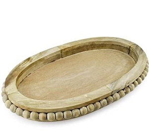 Grand plateau de service rond en bois d'acacia à bord vif avec poignées en métal Pouf multi-usage conçu pour le service des aliments - Product Image 1