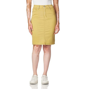 Femmes été décontracté genou Mini coton Denim jupe lavé Slim Fit bouton décoration taille naturelle avec ourlet de poche - Product Image 1