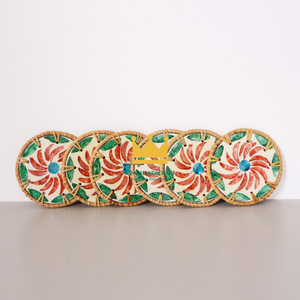 Posavasos de bambú tejidos ecológicos hechos a mano con incrustaciones florales, esteras artísticas para bebidas para cocina, bar e ideas de regalos - Product Image 2