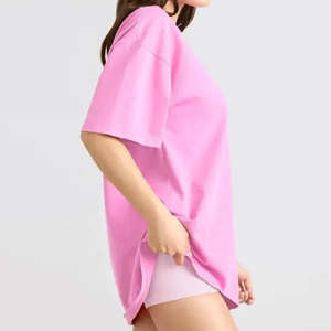 เสื้อยืดคอกลมทรงหลวมขนาดใหญ่พิเศษ ผ้าฝ้าย 100% สีชมพู สำหรับผู้หญิง สวมใส่สบายๆ ระบายอากาศได้ดี แห้งเร็ว เหมาะสำหรับฤดูร้อน - Product Image 2