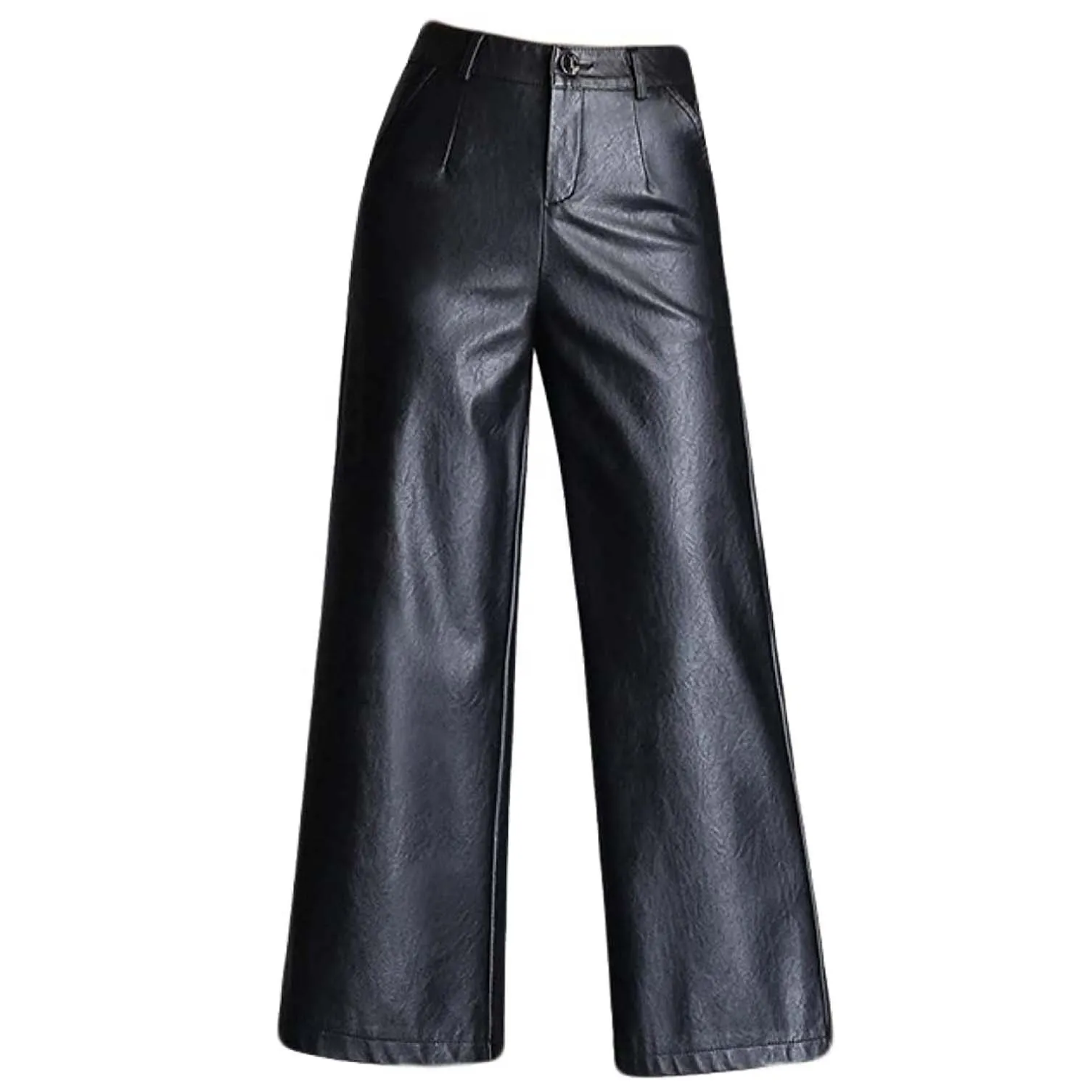 Nuevo estilo streetwear PU Pantalones Otoño Invierno Ropa de moda Cintura alta Grueso Sólido Negro Pantalones de cuero Mujeres tasa al por mayor