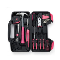 Estuche de Herramientas Básico Rosa Myrva 37x28x8cm, Kit de Herramientas Manuales para Mantenimiento del Hogar