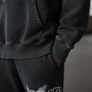 Conjunto Deportivo Corto de Algodón 100% Teñido en Prenda, Ecológico, Estilo Vintage, Lavado Ácido, Sudadera con Capucha Extra Grande y Pantalones Jogger para Mujer - Product Image 5