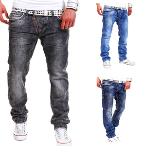 Personaliza tus propios pantalones de mezclilla con estampado digital, pantalones vaqueros de pierna recta de algodón para hombre, transpirables, moda personalizada, precio barato OEM - Product Image 1