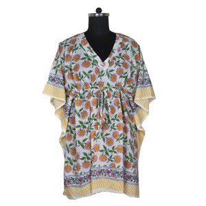 2025 nueva llegada gran oferta Sexy algodón turco Kaftans cortos mujeres de alta calidad bloque de mano impreso diseño Floral Kaftan tamaño libre - Product Image 5