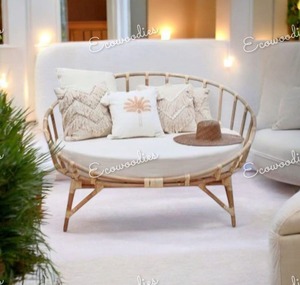 โซฟาหวายไม้ไผ่โค้งสำหรับ2-Seater ห้องนั่งเล่นกลางแจ้งม้านั่งในสวนดีไซน์เรียบง่ายทันสมัย - Product Image 2