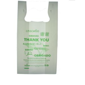 Sac de t-shirt de supermarché personnalisé OXO + PLA biodégradable 100% compostable à gousset latéral bon prix pour l'emballage. - Product Image 3