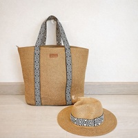 Ensemble sac fourre-tout en raphia fait main et chapeau de soleil Panama, accessoires de plage d'été d'inspiration française pour femmes et hommes