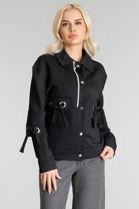 Chaqueta de tela de LICRA de Poliéster Viscosa para mujer con ojales y cremallera accesorios y bolsillos con botones a presión - Product Image 1