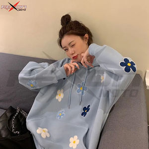 เสื้อฮู้ดปักลายดอกไม้ของผู้ชายผู้หญิง,เสื้อผ้าลำลองผ้าคอตตอนโพลีเอสเตอร์ทรงครอป - Product Image 5