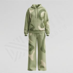 Conjunto Deportivo de Sudadera con Capucha y Pantalones Deportivos Acampanados para Mujer, de Secado Rápido, Transpirable, con Lavado Ácido, Decoloración al Sol y Pedrería, Estilo Urbano - Product Image 1