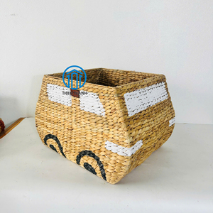 Cesta de Almacenamiento con Forma de Coche Tejida a Mano con Jacinto de Agua, Organizador para Habitación Infantil, Material Natural Decorativo, Caja de Juguetes - Product Image 3