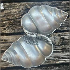 Plateau de service en argent fait à la main avec motif de crevettes en coquille marine, plateau en aluminium, décoration d'intérieur, cadeau - Product Image 4