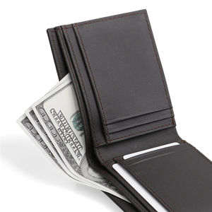 Carteras multifuncionales cortas de alta calidad RFID Split Grey Bifold cuero genuino de lujo hombres logotipo personalizado tarjetero al por mayor - Product Image 5