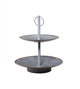 Soporte Rústico de 2 Niveles para Pasteles, de Metal Galvanizado, Redondo, con Asa, para Exhibición de Postres, Decoración Estilo Granja para Cocina - Product Image 3