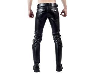 กางเกงมอเตอร์ไซค์บุรุษเคลือบ PU สีดำ เอวสูง ทรงตรง หนานุ่ม พร้อมเข็มขัด ซิปหน้า สไตล์ฤดูหนาว - Product Image 6