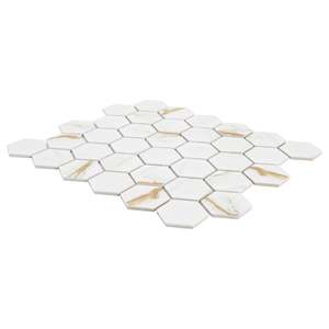 Carreaux de mosaïque Union Calacatta Gold Marble 2, motif hexagonal moderne, 8 mm d'épaisseur, résistants à l'eau, pour murs intérieurs, finition polie - Product Image 3