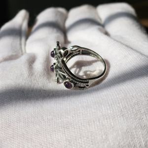 แหวนอเมทิสต์ดอกไม้สีเงินน้ำหนักเบาสวยงามสำหรับงานแต่งงานงานเลี้ยงวันครบรอบ - Product Image 3