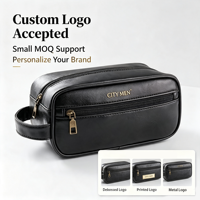 Sac de voyage personnalisé en cuir PU imperméable avec fermeture éclair, poignée souple, capacité moyenne, pour cosmétiques, portable pour homme