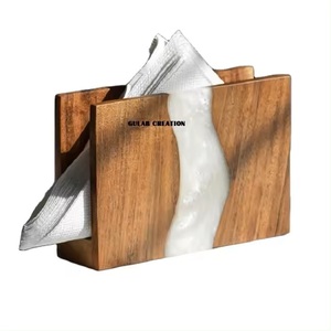 Caja de soporte de pañuelos de madera y resina hecha a mano, dispensador de pañuelos cuadrado para sala de estar, baño, oficina y mesa, decoración del hogar - Product Image 1