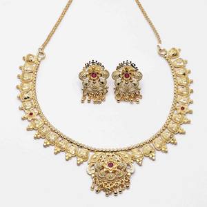 Wholesale Women's 14K 18K 24K Gold Plated Popcorn Chain Short Necklaces Traditional Floral Design <b>Wedding</b> Jewelry Set Fashion - Product Image 2