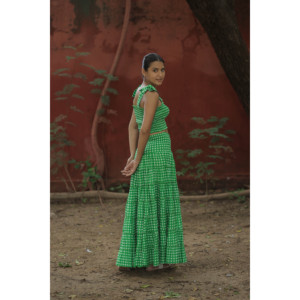 Women's Bohemian Cotton Top Skirt <b>Set</b> Indian Hand Block Check Print Summer Crop Top and Skirt with Adjustable <b>Tie</b> Straps - Product Image 5