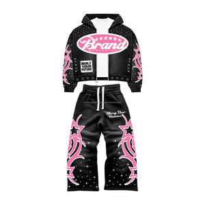 ชุดเซ็ตเสื้อฮู้ดและกางเกงวอร์มผ้าฝ้าย 100% สไตล์วินเทจสำหรับฤดูหนาว  แบบซิป  ประดับคริสตัล  สำหรับผู้ชายและผู้หญิง  สามารถปรับแต่งได้ - Product Image 2