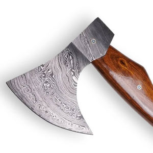 Hache de camping en plein air à grande tête en acier de Damas, acier à motif artisanal avec manche en bois robuste pour le bushcraft intensif - Product Image 6