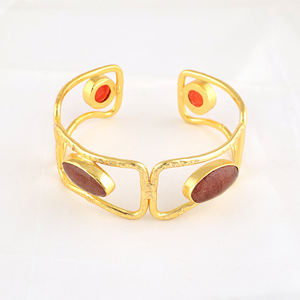 Brazalete de Lujo Chapado en Oro de 18k con Cuarzo Cerezo Natural y Jade Naranja Ajustable, Joyería al por Mayor para Mujer, Accesorios de Moda - Product Image 2