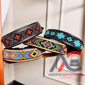 Collier pour chien de luxe fait main, style western authentique, multi-perles, cuir véritable avec rembourrage, durable, personnalisable, réglable, pour l'entraînement - Product Image 3